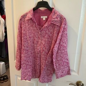 Coldwater Creek Women's Red Paisley Button Down Shirt